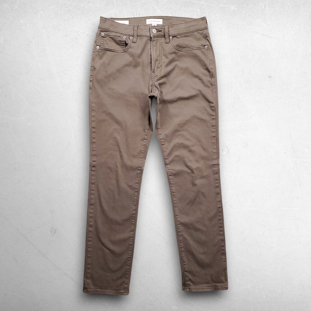 Lucky Brand 121 Slim Straight Chino Pants Men 30x30 Bark Brown Stretch Preppy